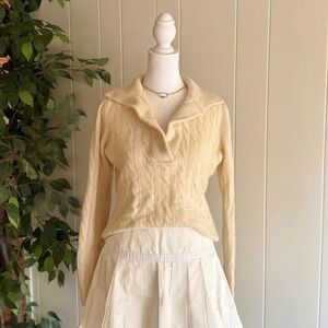 Evelyn Grace Cashmere Cable Knit V-Neck Sweater Cream Women's Size Medium